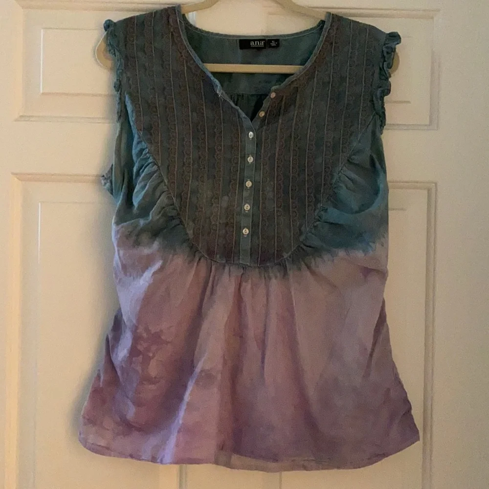 😊FREE😊W/ $20 Purchase - ANA boho blouse w/tiny ruffles, lace & stretchy - Picture 1 of 9